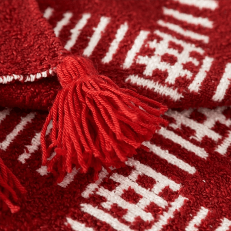Ownkoti Red Geometric Striped Tassel Throw Blanket - image 3