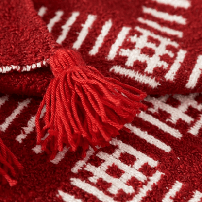 Ownkoti Red Geometric Striped Tassel Throw Blanket - image 3