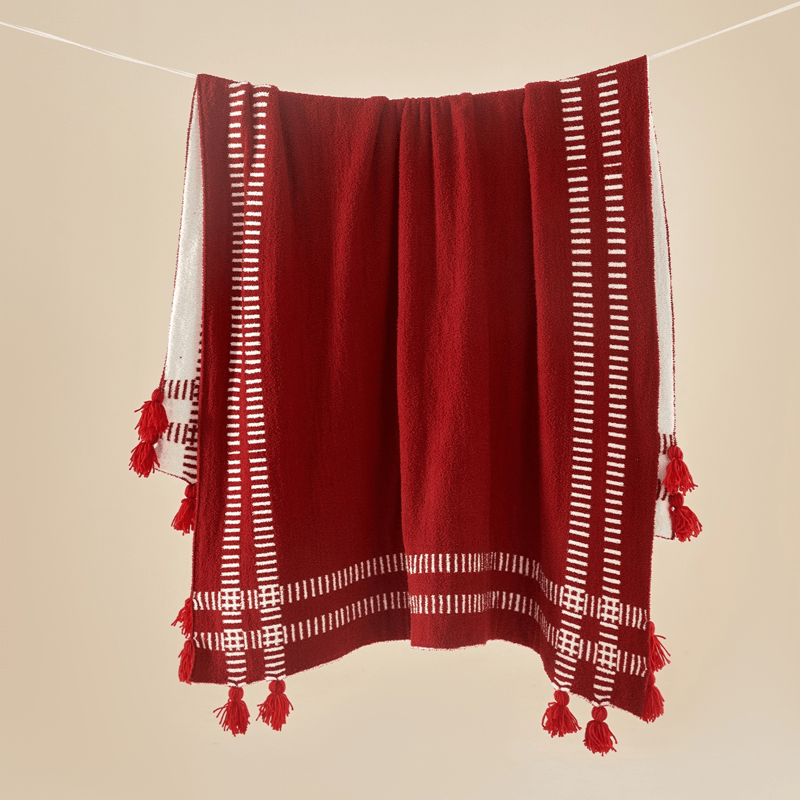 Ownkoti Red Geometric Striped Tassel Throw Blanket - Red - 51" x 71" - image 0