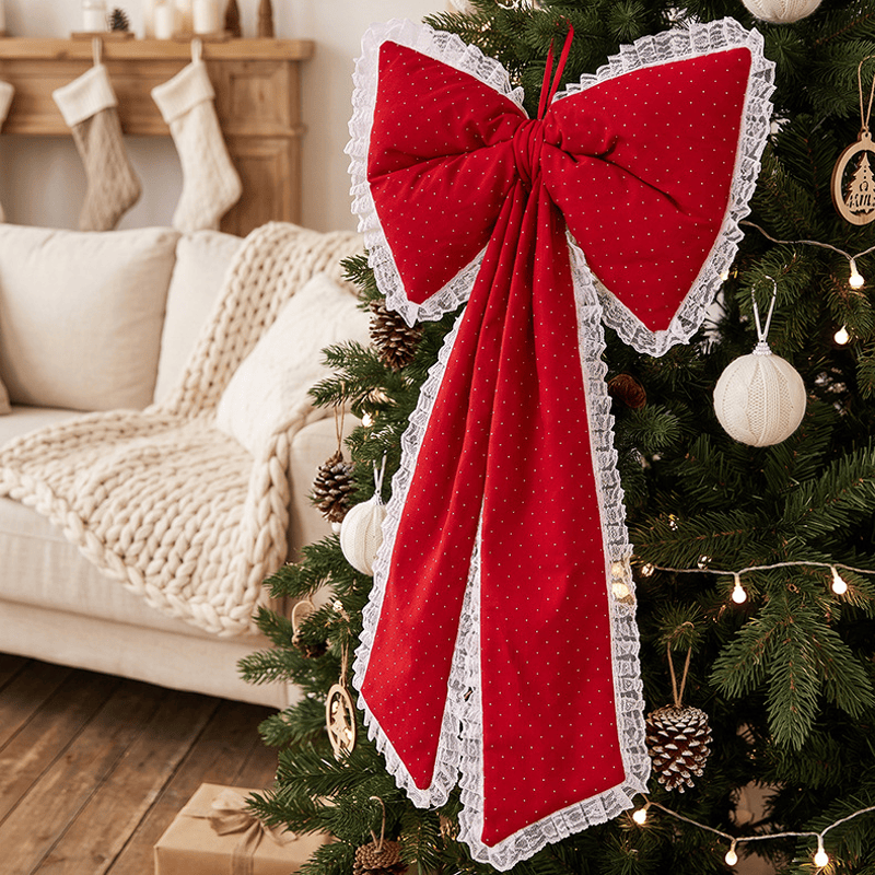 Ownkoti Red Lace Rhinestone Christmas Bow Ornament - image 1