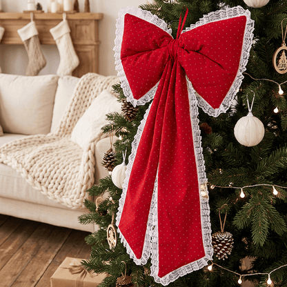 Ownkoti Red Lace Rhinestone Christmas Bow Ornament - image 1