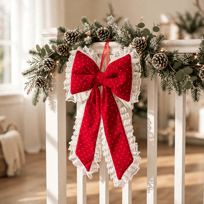 Ownkoti Red Lace Rhinestone Christmas Bow Ornament - image 2
