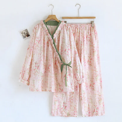 Ownkoti Rose Print Cotton Gauze Asymmetric Front Loungewear Set - XL - image 0