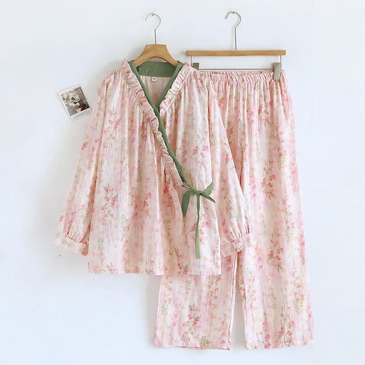 Ownkoti Rose Print Cotton Gauze Asymmetric Front Loungewear Set - XL - image 0