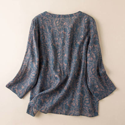 Ownkoti Retro Botanical Cotton Lounge Blouse - image 1