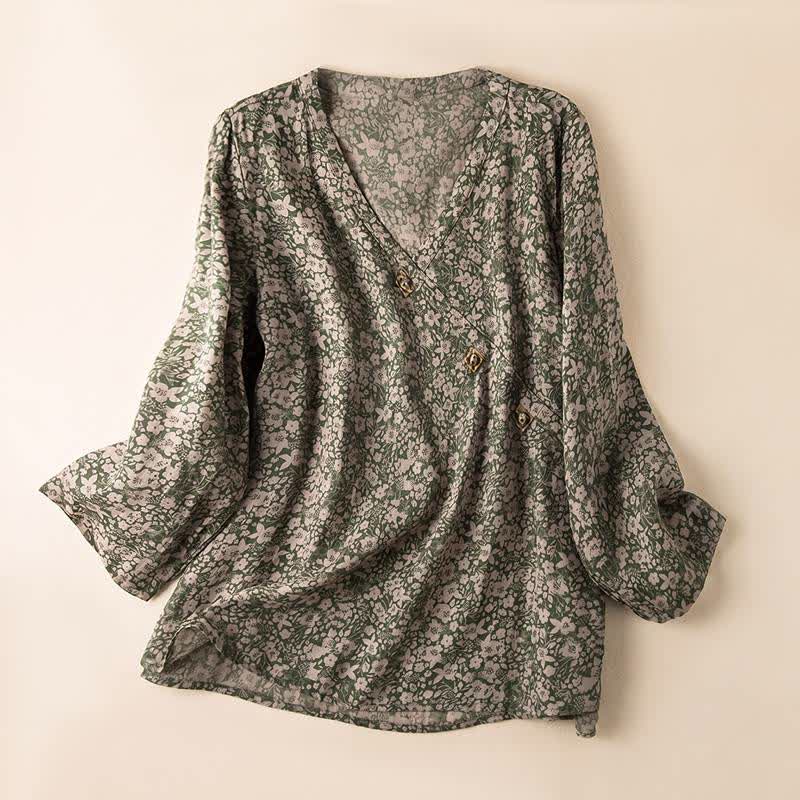 Ownkoti Vintage Floral Cross Wrap Lounge Shirt - Green - XXL - image 0