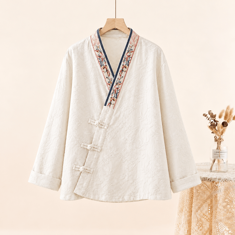 Ownkoti Vintage Cotton Linen Frog Button Lounge Top - White - 2XL - image 24