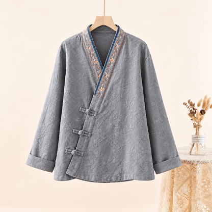 Ownkoti Vintage Cotton Linen Frog Button Lounge Top - Gray - 2XL - image 17