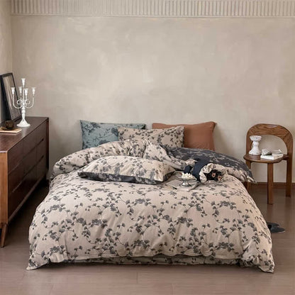 Ownkoti Vintage Ginkgo Leaf Pure Cotton Bedding(4PCS) - Gray - King - image 5