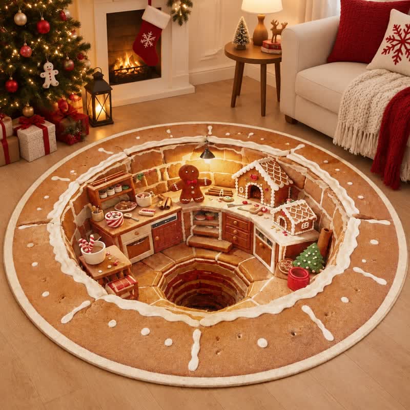 Ownkoti Christmas Round 3D Gingerbread House Rug - image 1
