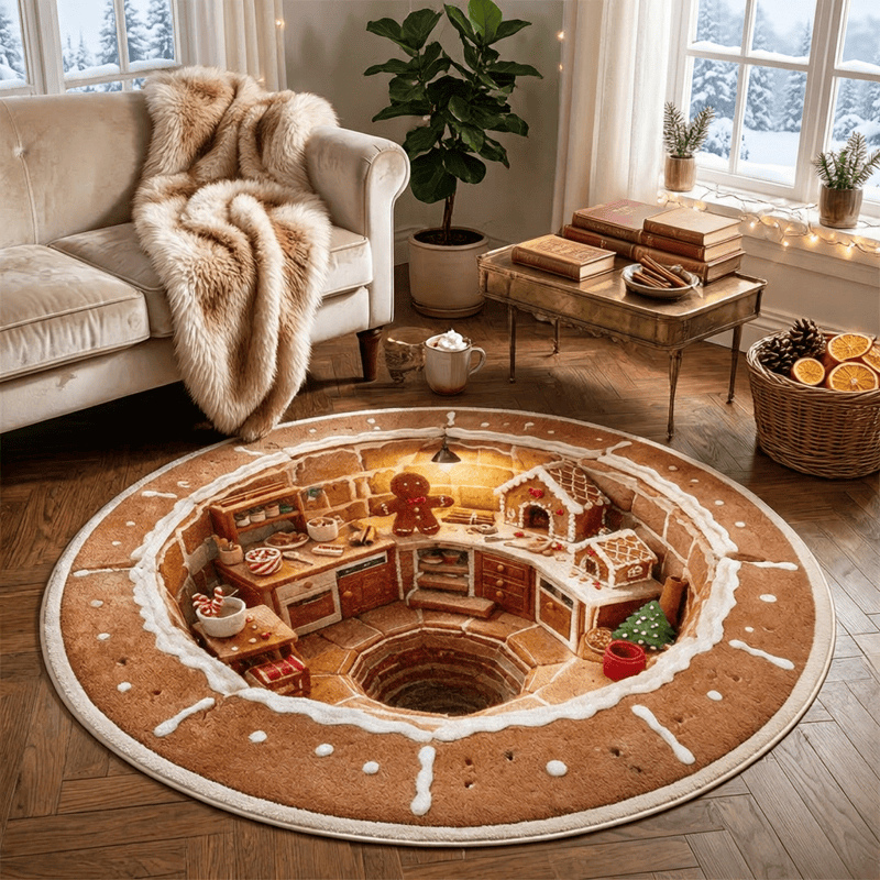 Ownkoti Christmas Round 3D Gingerbread House Rug - image 2