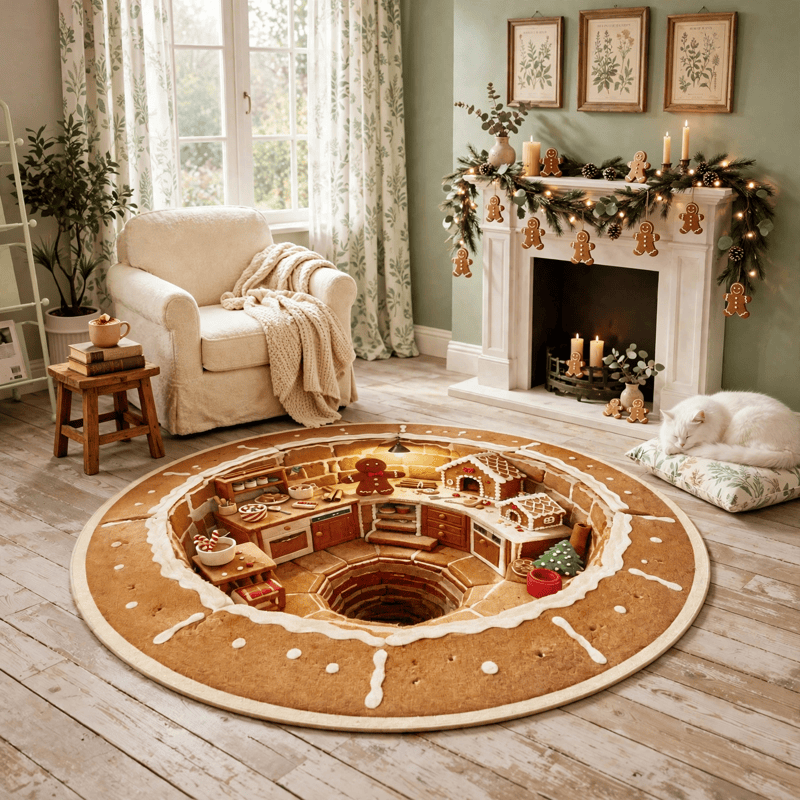 Ownkoti Christmas Round 3D Gingerbread House Rug - image 3