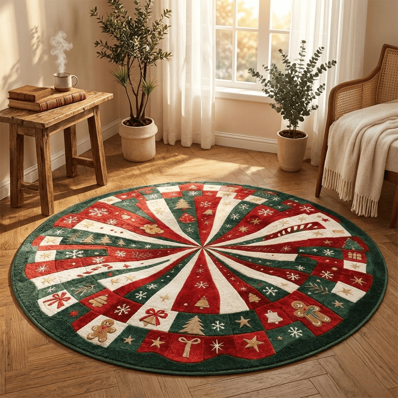 Ownkoti Christmas Round 3D Gingerbread Swirl Rug - image 3