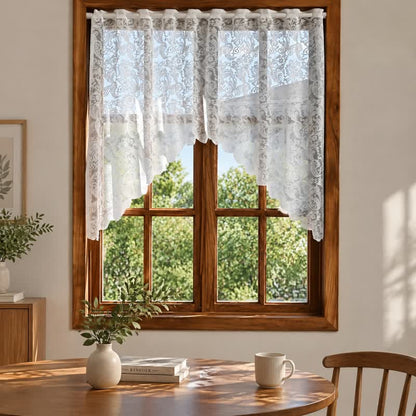 Ownkoti White Phoenix Tail Floral Lace Tier Curtain - image 1