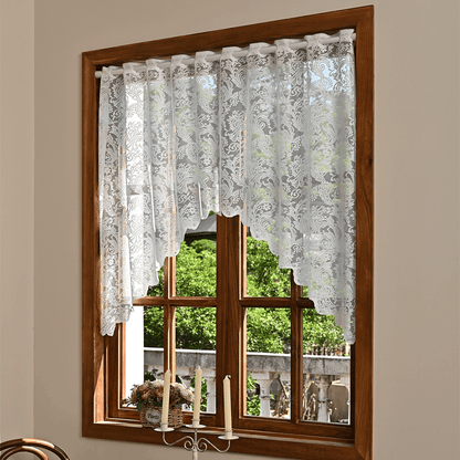 Ownkoti White Phoenix Tail Floral Lace Tier Curtain - 63" x 39" - image 0