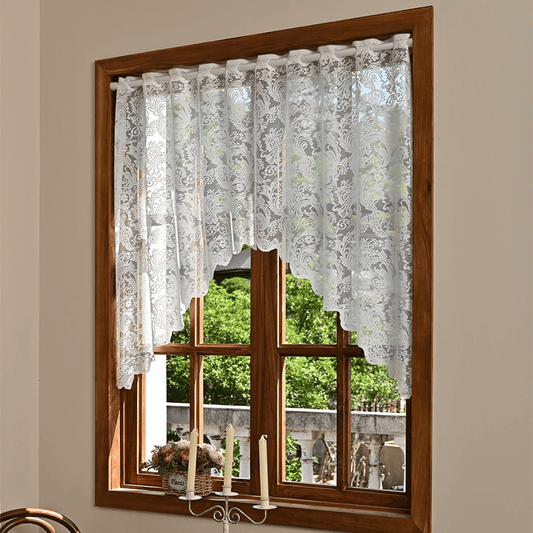 Ownkoti White Phoenix Tail Floral Lace Tier Curtain - 63" x 39" - image 0