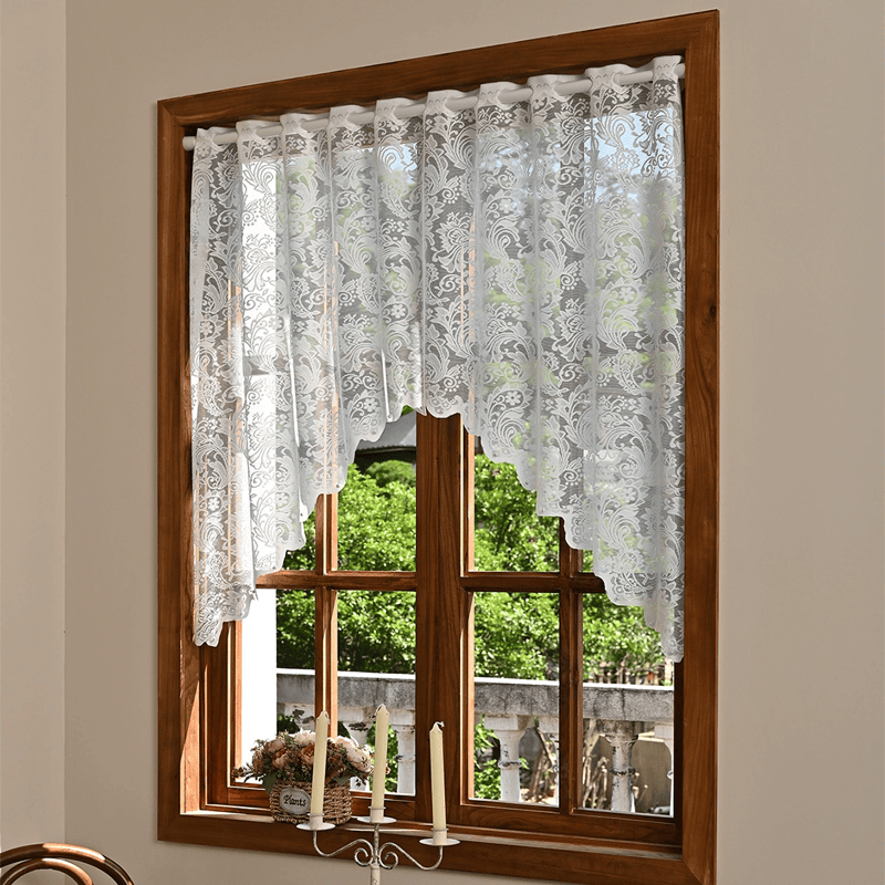 Ownkoti White Phoenix Tail Floral Lace Tier Curtain - 63" x 39" - image 0