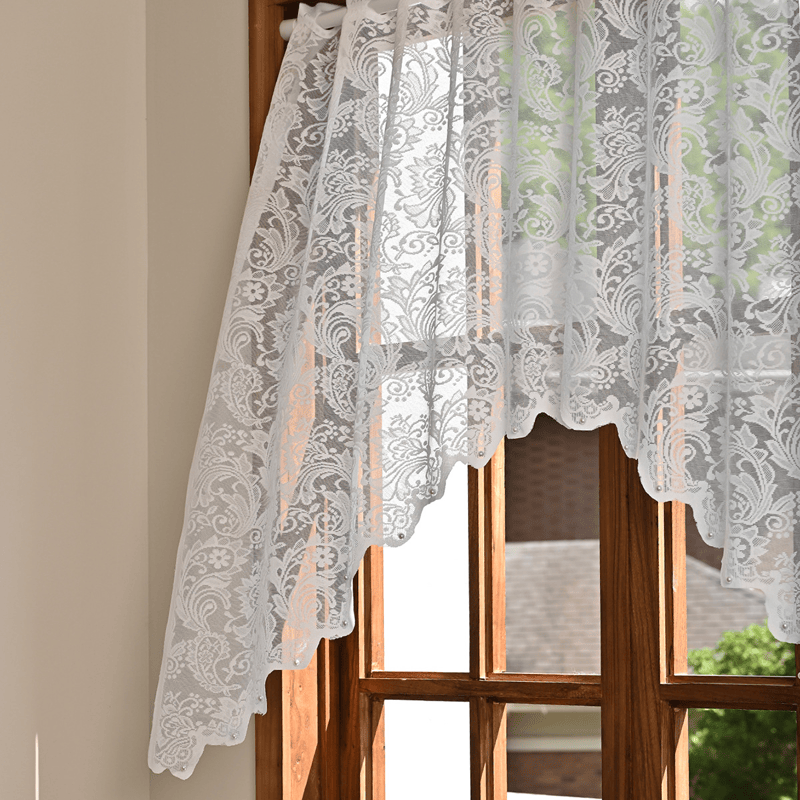 Ownkoti White Phoenix Tail Floral Lace Tier Curtain - image 3