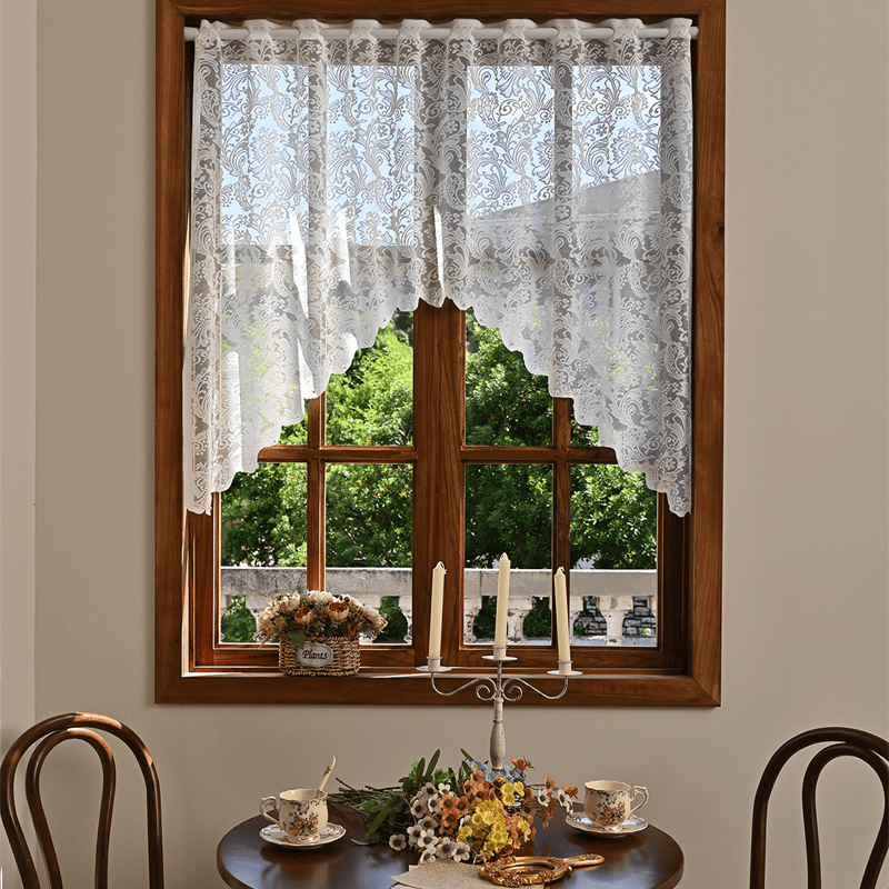 Ownkoti White Phoenix Tail Floral Lace Tier Curtain - image 2