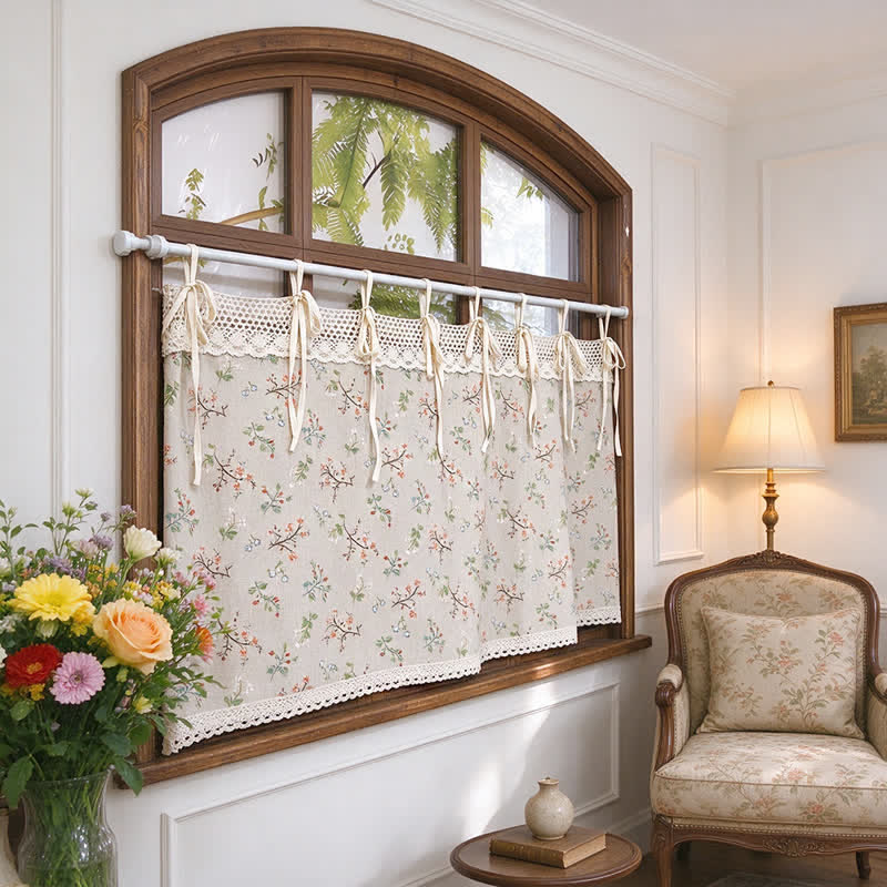 Ownkoti Gardenia Floral Tie-Up Cafe Curtain - image 1