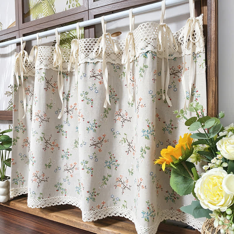 Ownkoti Gardenia Floral Tie-Up Cafe Curtain - 55" x 47" - image 0