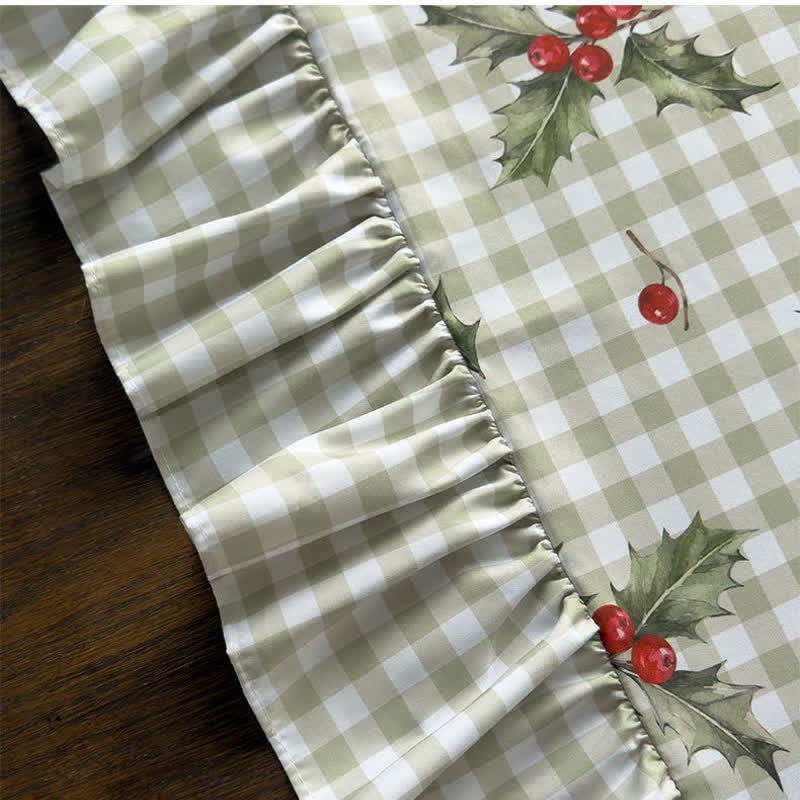 Ownkoti Green Gingham Holly Berry Christmas Tablecloth - image 6