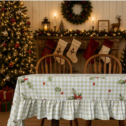 Ownkoti Green Gingham Holly Berry Christmas Tablecloth - image 4
