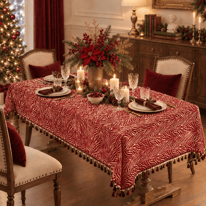 Ownkoti Red Zebra Stripe Tassel Christmas Tablecloth - image 1