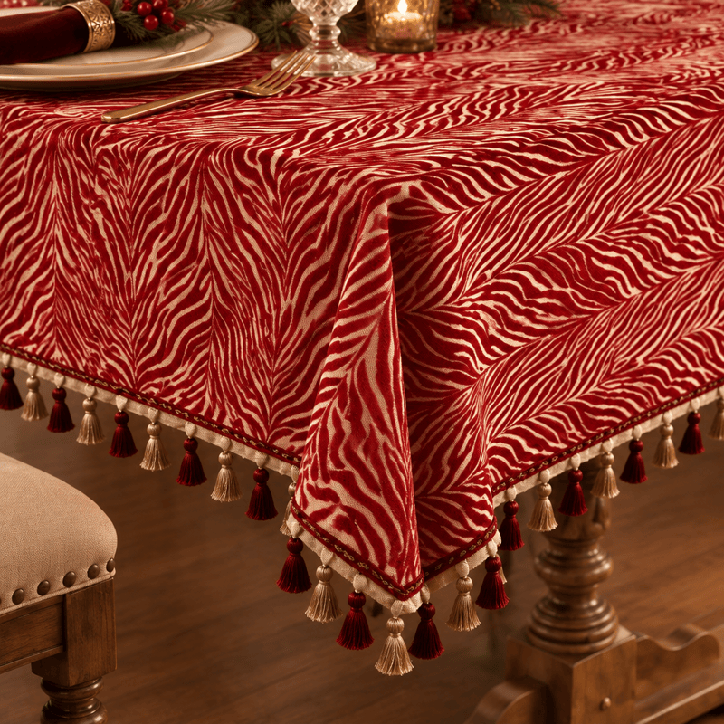 Ownkoti Red Zebra Stripe Tassel Christmas Tablecloth - image 2