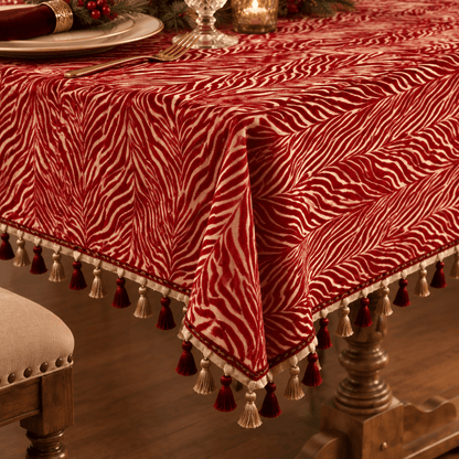 Ownkoti Red Zebra Stripe Tassel Christmas Tablecloth - image 2