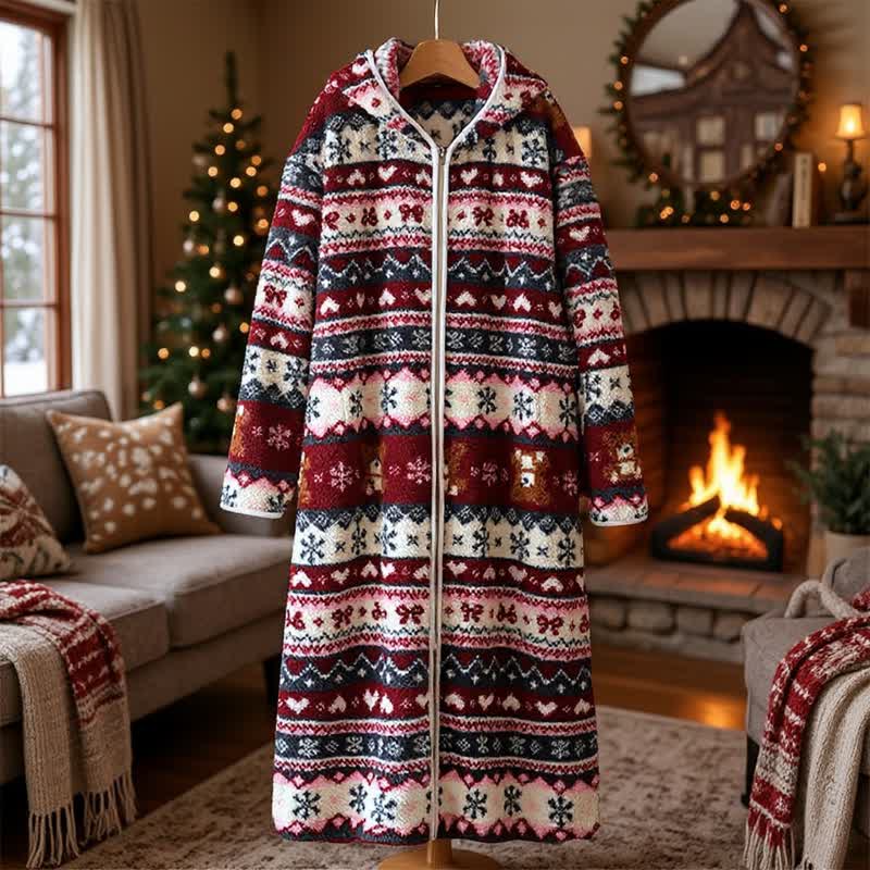 Ownkoti Christmas Snowflake & Bear Zip Hooded Fleece Robe - image 4