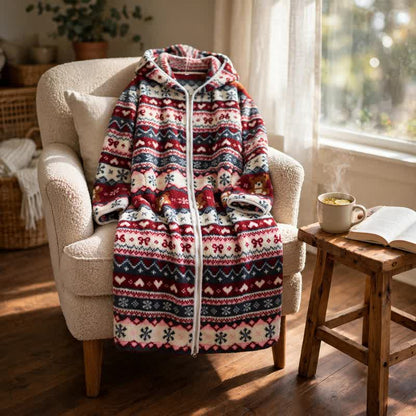 Ownkoti Christmas Snowflake & Bear Zip Hooded Fleece Robe - image 3