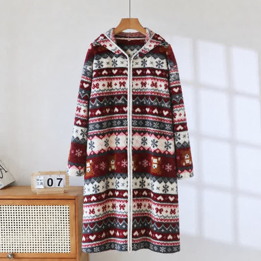 Ownkoti Christmas Snowflake & Bear Zip Hooded Fleece Robe - image 0