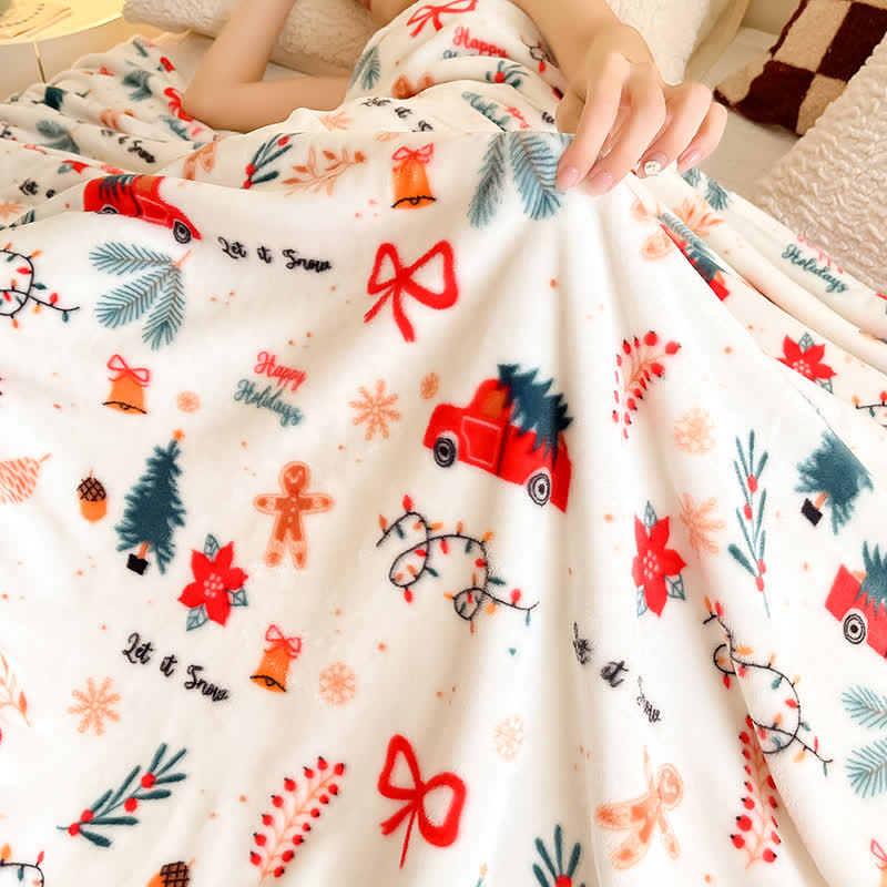 Ownkoti Cream Christmas Truck Bow Tree Throw Blanket - image 8