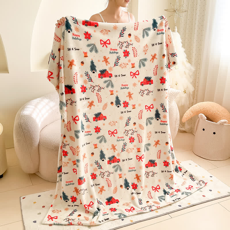 Ownkoti Cream Christmas Truck Bow Tree Throw Blanket - image 5
