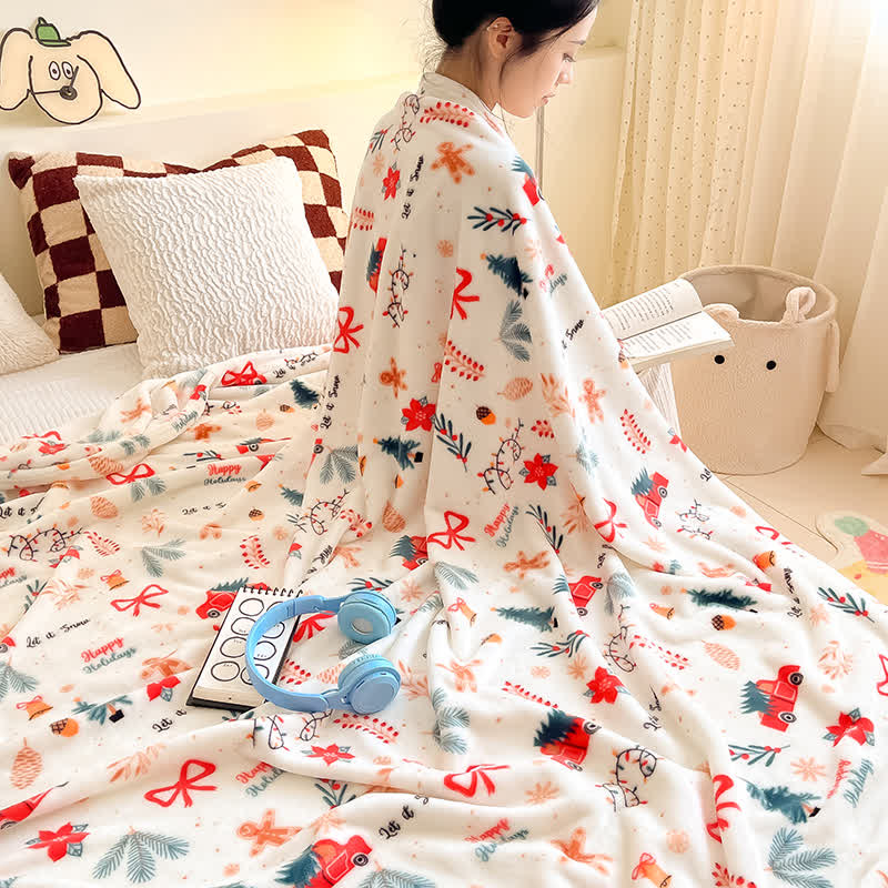 Ownkoti Cream Christmas Truck Bow Tree Throw Blanket - image 3