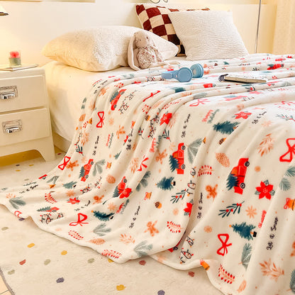 Ownkoti Cream Christmas Truck Bow Tree Throw Blanket - White - 79" x 91" - image 0