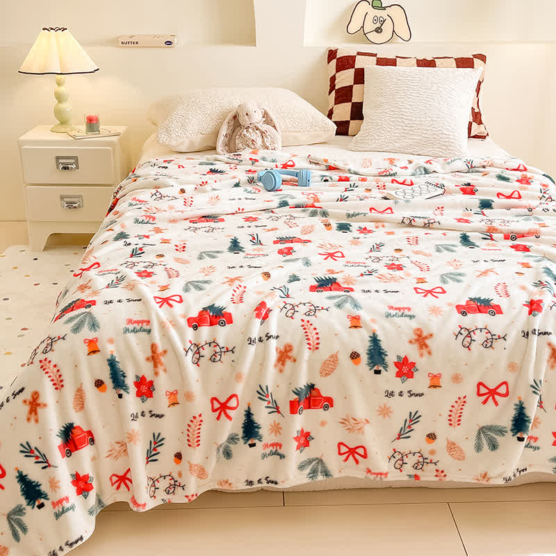 Ownkoti Cream Christmas Truck Bow Tree Throw Blanket - image 1