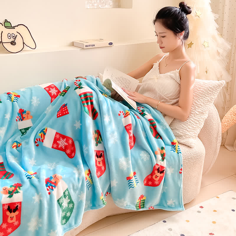 Ownkoti Blue Christmas Stocking Snowflake Throw Blanket - image 4