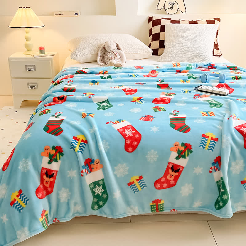 Ownkoti Blue Christmas Stocking Snowflake Throw Blanket - image 1