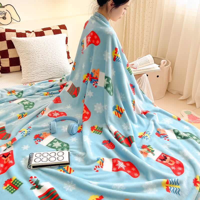 Ownkoti Blue Christmas Stocking Snowflake Throw Blanket - image 3