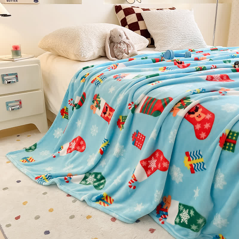Ownkoti Blue Christmas Stocking Snowflake Throw Blanket - Blue - 79" x 91" - image 0