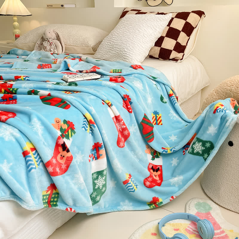 Ownkoti Blue Christmas Stocking Snowflake Throw Blanket - image 7