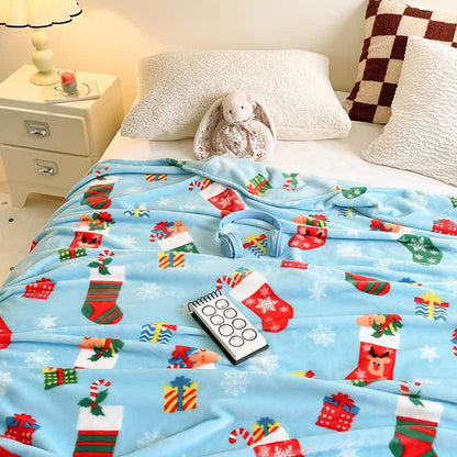 Ownkoti Blue Christmas Stocking Snowflake Throw Blanket - image 5