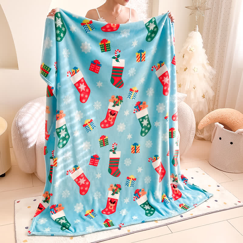 Ownkoti Blue Christmas Stocking Snowflake Throw Blanket - image 6