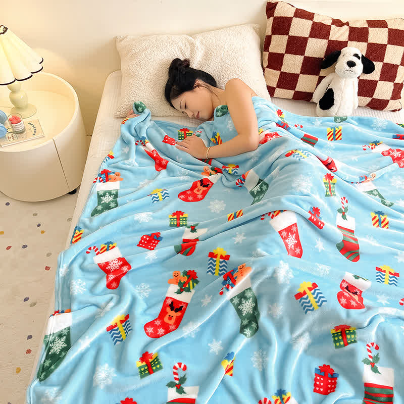 Ownkoti Blue Christmas Stocking Snowflake Throw Blanket - image 2
