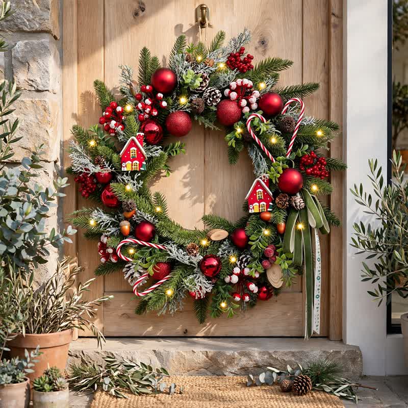 Ownkoti Christmas Wreath with Berry Candy Cane Accents - image 1