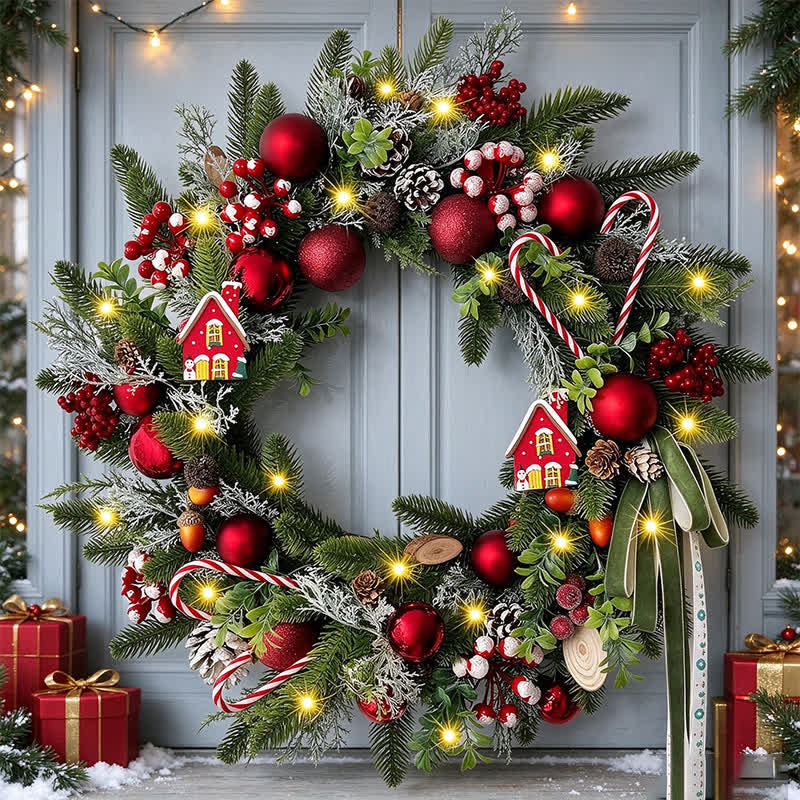 Ownkoti Christmas Wreath with Berry Candy Cane Accents - image 2