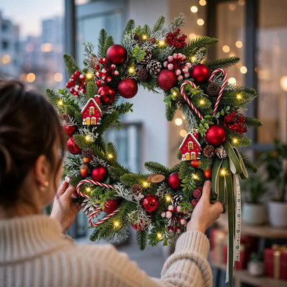 Ownkoti Christmas Wreath with Berry Candy Cane Accents - image 4
