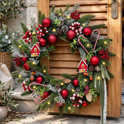 Ownkoti Christmas Wreath with Berry Candy Cane Accents - 24" - image 0